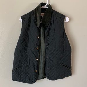 Vest army green textured brass button corduroy collar